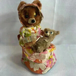 Antique Vintage Tin Mama Bear Feeding Baby Yonezawa Japan Does NOT Work RARE‎